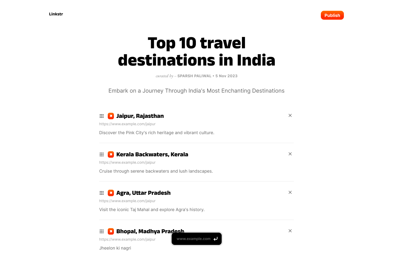 Linkstr add link by typing URL or details