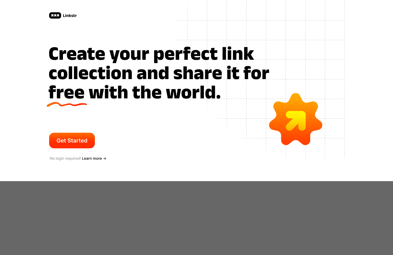 Linkstr landing page with headline and Get Started button
