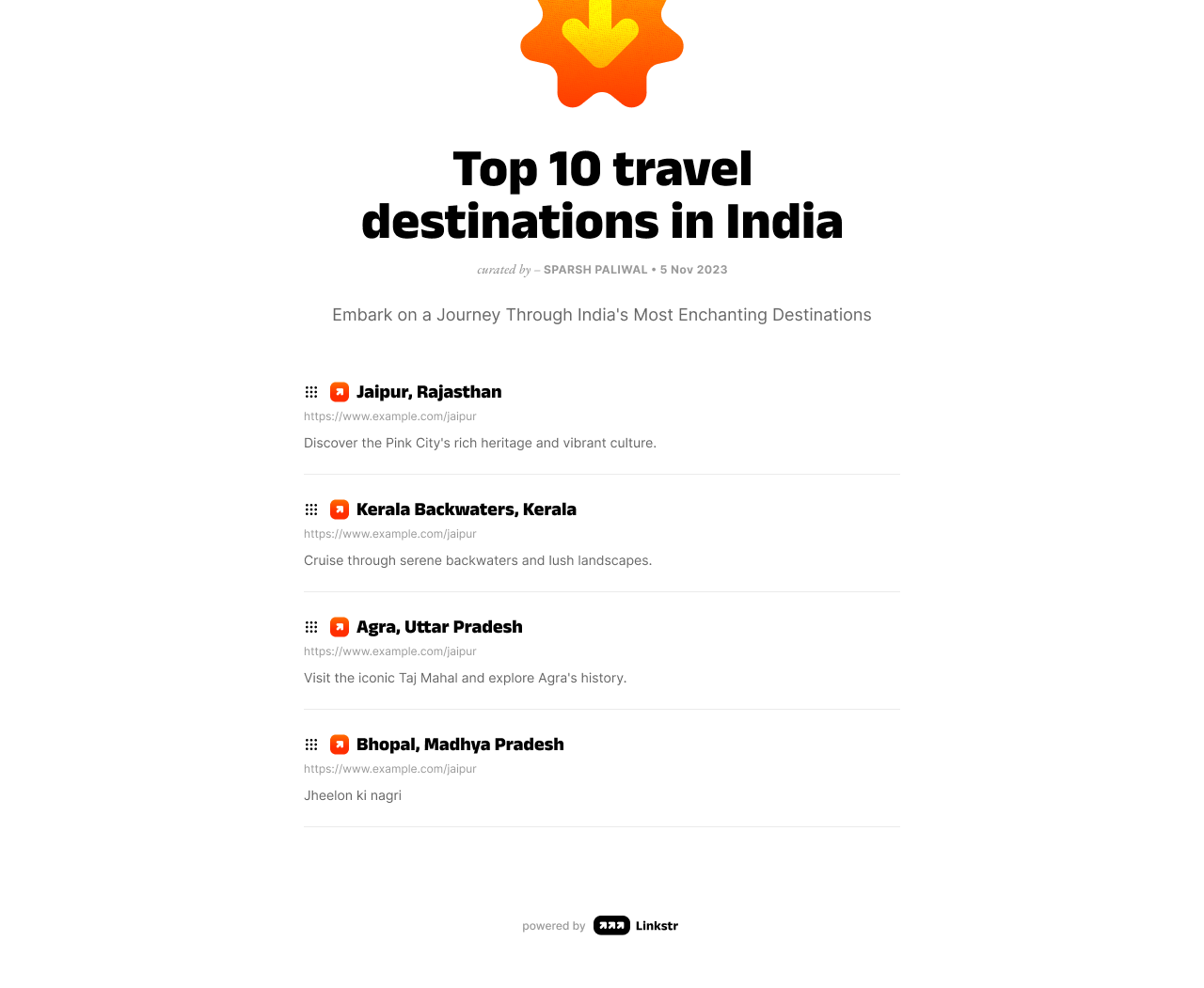 Linkstr public view of a published link collection