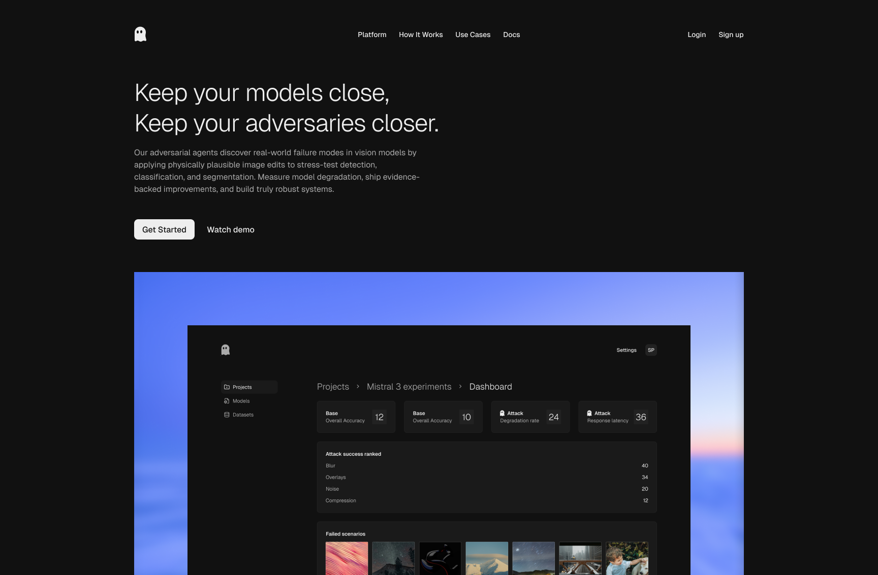 Poltergeist landing page with product value proposition and hero dashboard preview